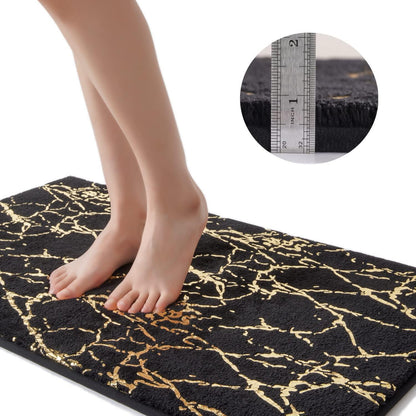 Rutschfeste Badematte Schwarz Gold | Mikrofaser Teppich 40x60 cm