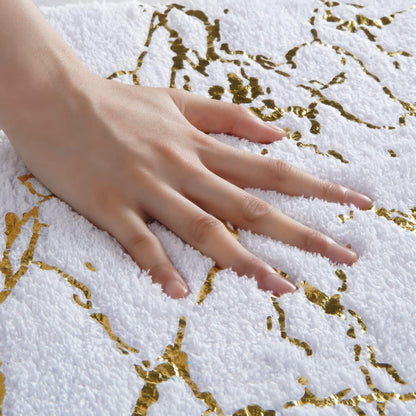 Rutschfeste Badematte Weiß & Gold | Mikrofaser Teppich 50x80 cm
