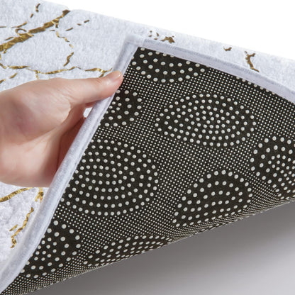 Rutschfeste Badematte Weiß & Gold | Mikrofaser Teppich 50x80 cm
