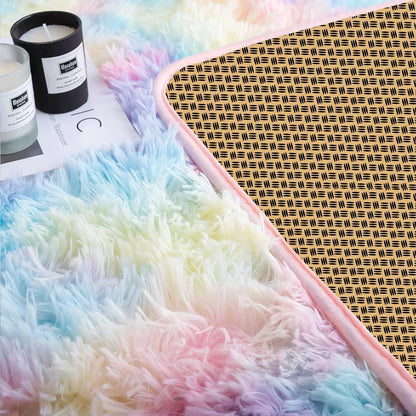 Weicher Hochflor Shaggy Teppich Regenbogen 80x150 cm
