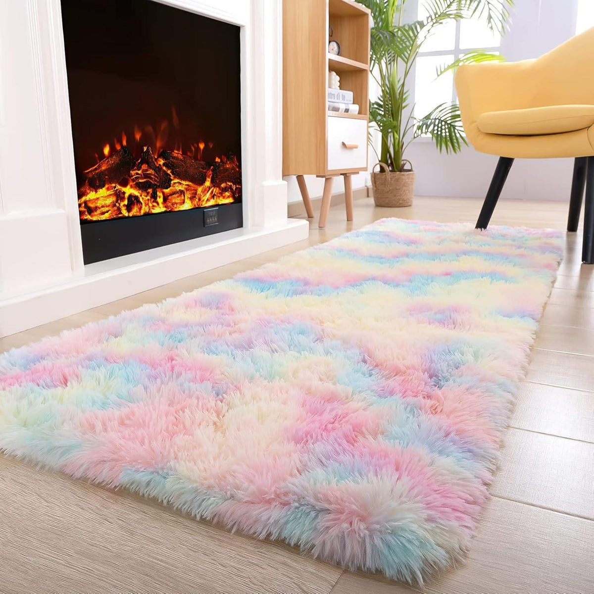 Weicher Hochflor Shaggy Teppich Regenbogen 80x150 cm