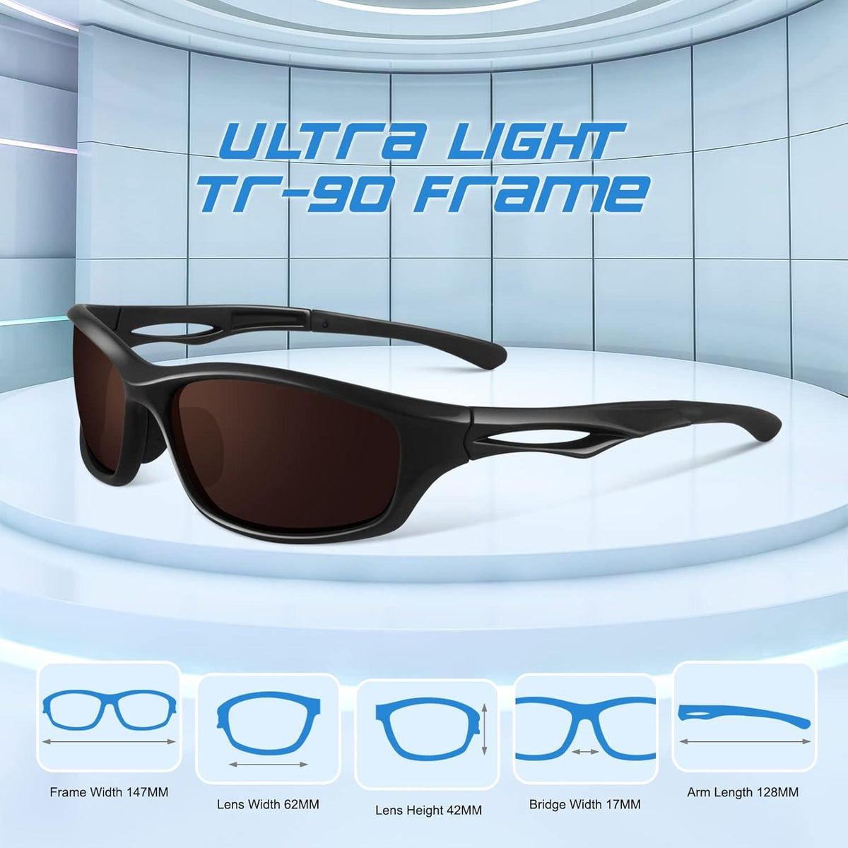Polarisierte Sonnenbrille Herren TR90 Sportbrille UV400 Cat 3 CE