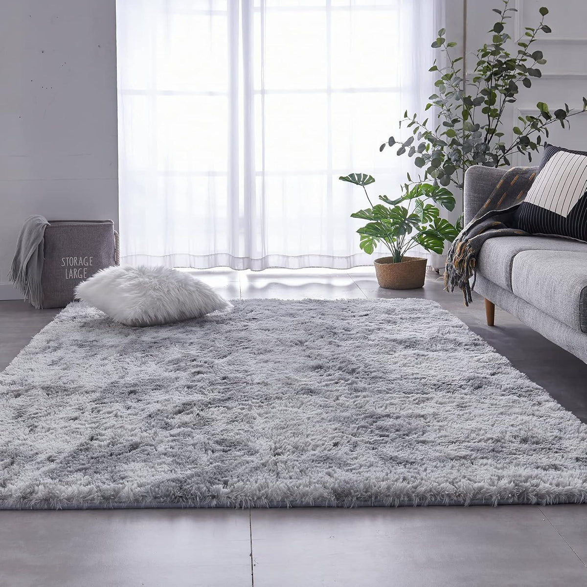 Weicher Hochflor Shaggy Teppich 80x150 cm Hellgrau