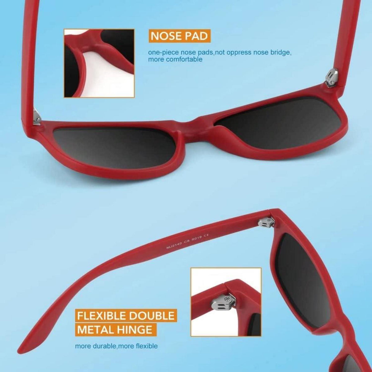 Polarisierte Sonnenbrille Retro Stil Vintage UV400 Cat 3 CE Rot Linse