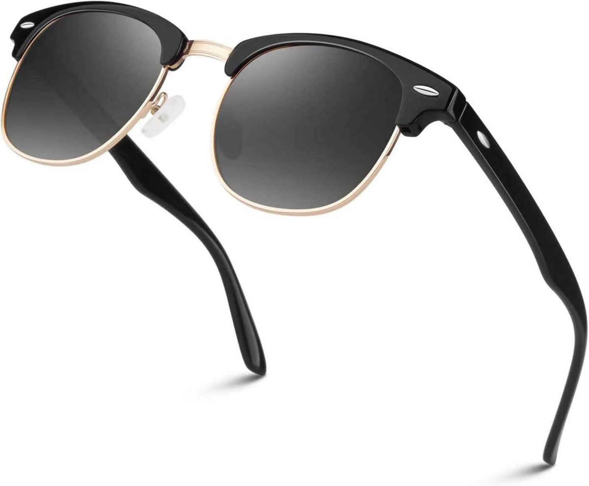 Polarisierte Retro Sonnenbrille Halbrahmen UV400 2 in 1 Schwarz / Grau