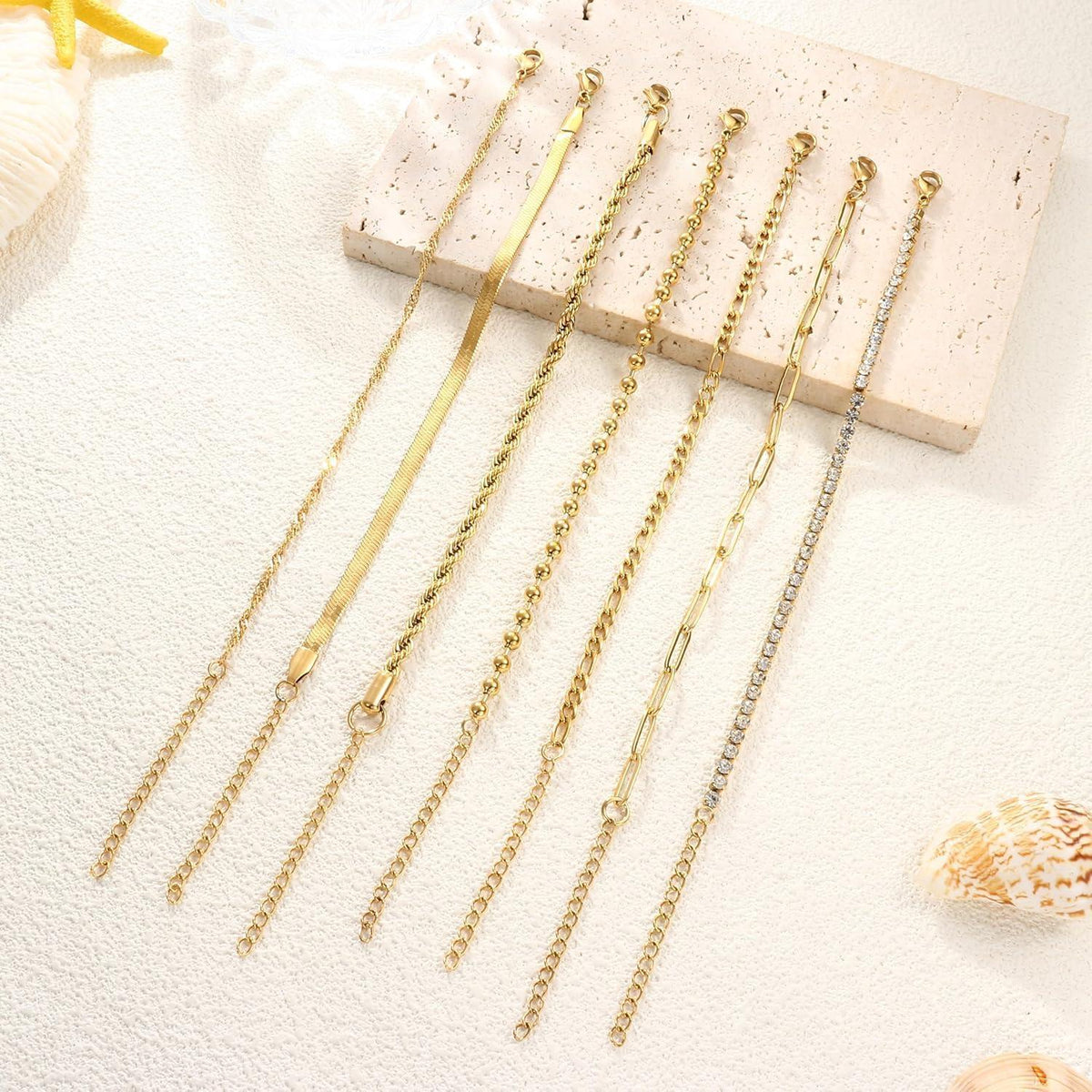 7er Set Damen Armbänder | Vergoldet & Verstellbar | Modeschmuck
