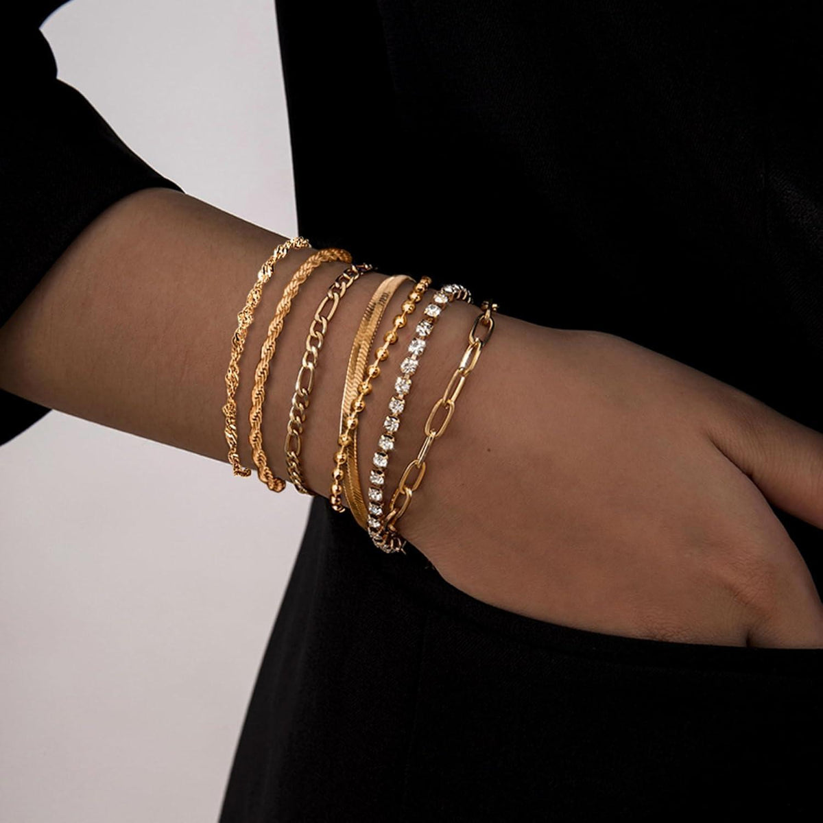 7er Set Damen Armbänder | Vergoldet & Verstellbar | Modeschmuck