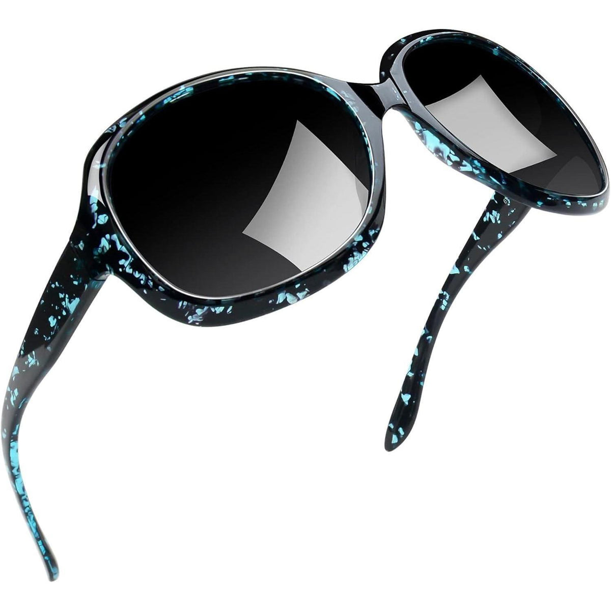 Übergroße Damen Sonnenbrille polarisiert UV400 Leopardblau/Schwarz