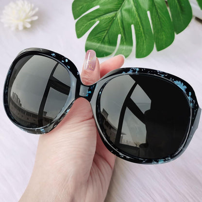 Übergroße Damen Sonnenbrille polarisiert UV400 Leopardblau/Schwarz