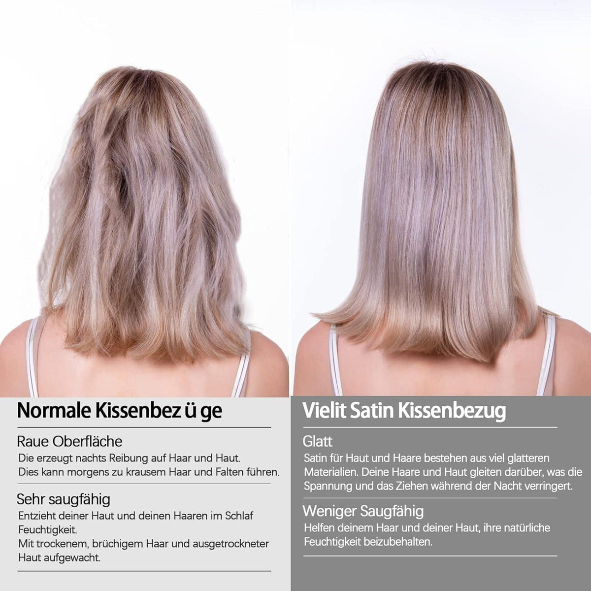Satin Kissenbezug 80x80 2er Set Weich Seidenkissenbezug für lockiges Haar