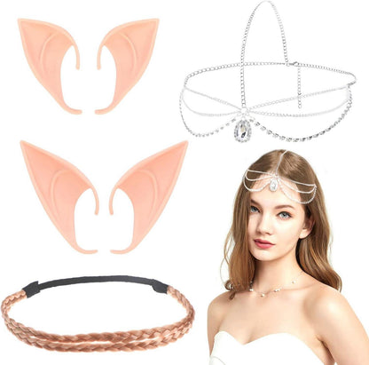 Elfen Kostüm Set Latex Ohren Spitzohren Haarband Karneval Halloween