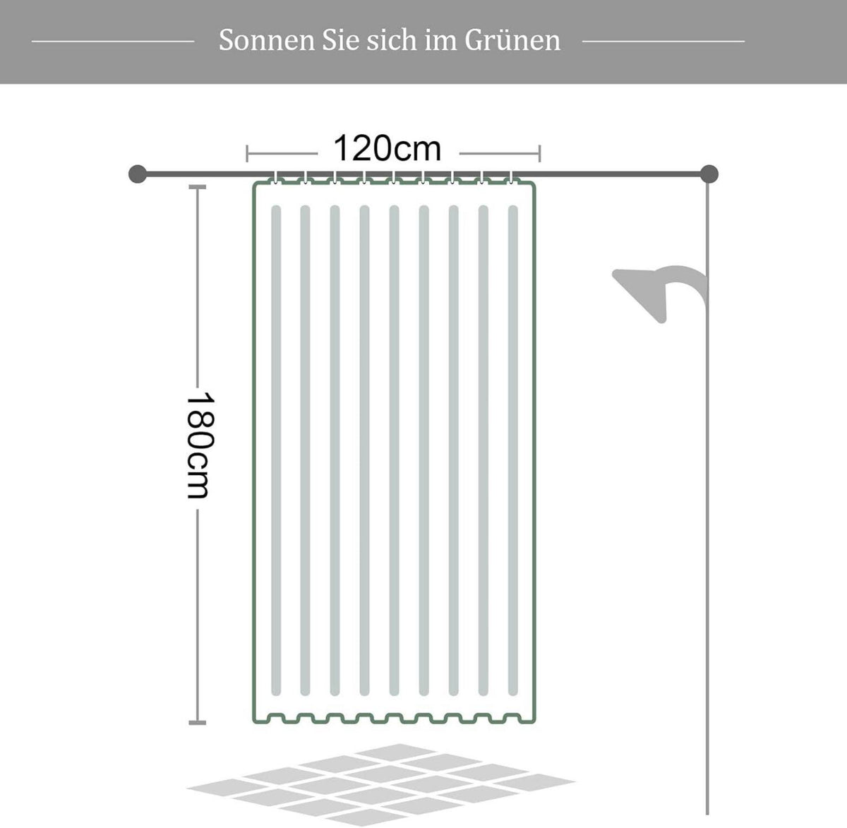 Duschvorhang Anti-Schimmel 120x180 grüne Blätter Pflanzen Polyester Waschbar