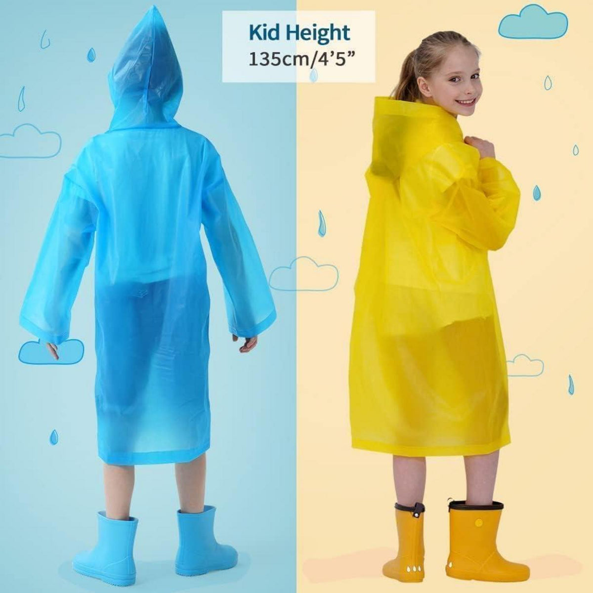 2er Pack Wasserdichter Regenponcho Kinder, Kapuze Ärmeln Atmungsaktiv