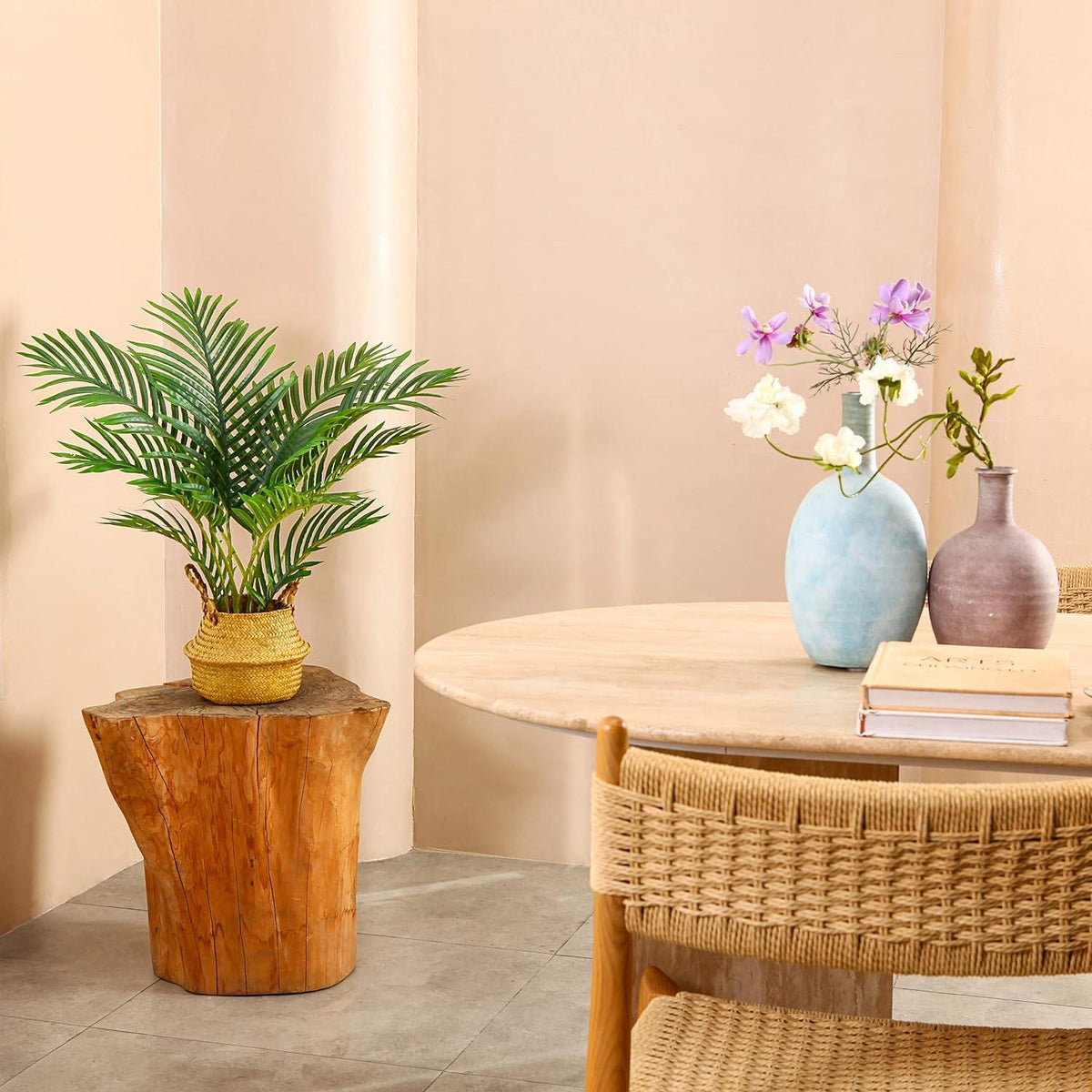Kunstpalme Areca 60cm Künstliche Pflanze Grün Tropical Deko Büro Garten 2er Set