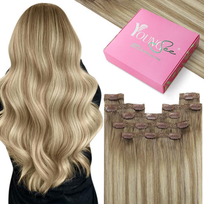 Echthaar Clip-in Extensions Ombre Braun Blond 45cm