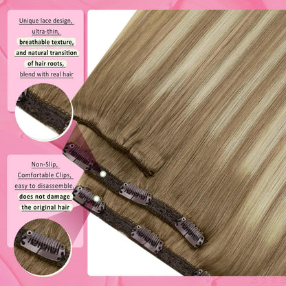 Echthaar Clip-in Extensions Ombre Braun Blond 45cm