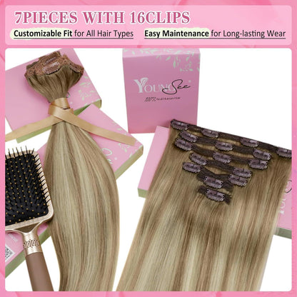 Echthaar Clip-in Extensions Ombre Braun Blond 45cm