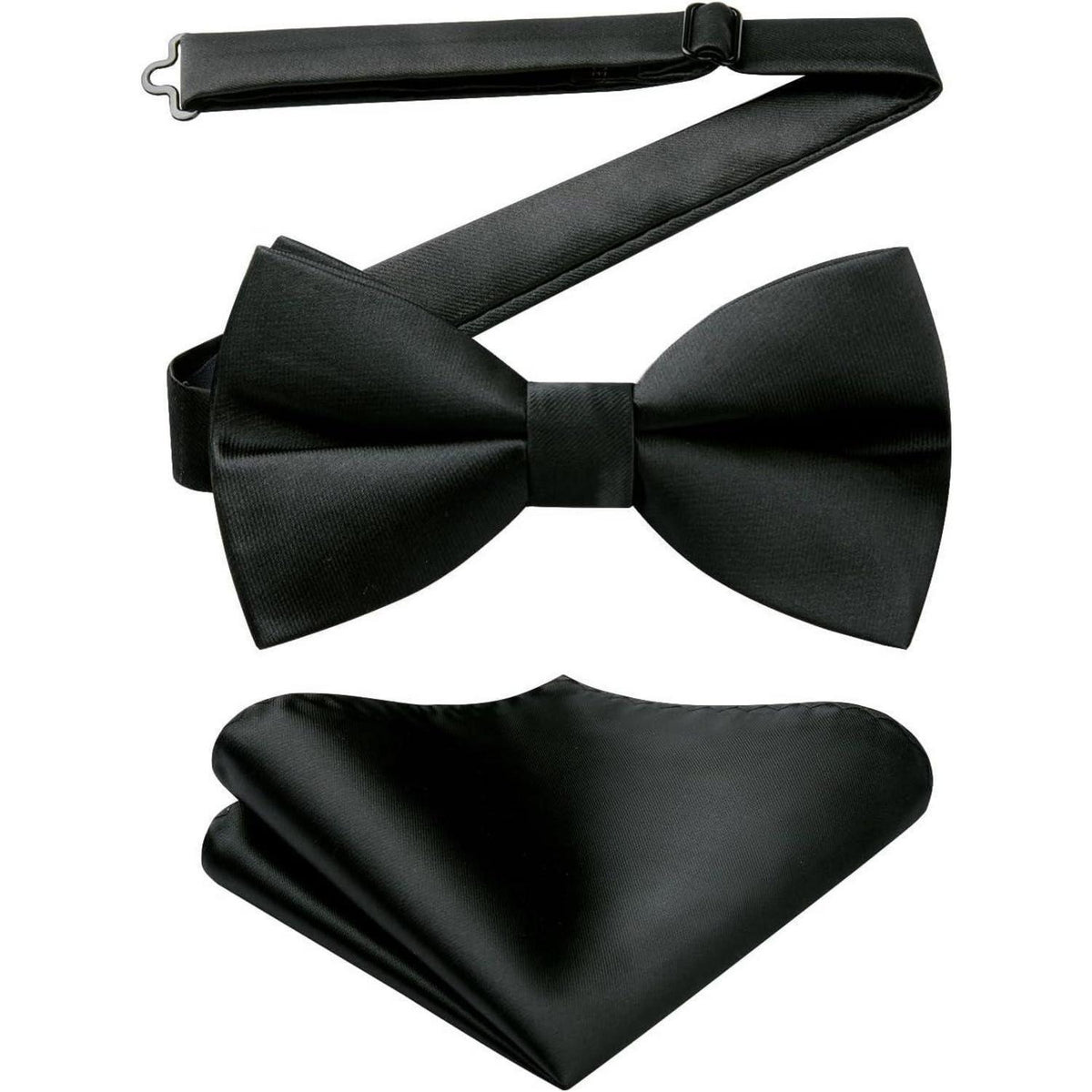 Fliegen Set Herren mit Einstecktuch, vorgebunden, verstellbar, schwarz