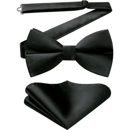 Fliegen Set Herren mit Einstecktuch, vorgebunden, verstellbar, schwarz