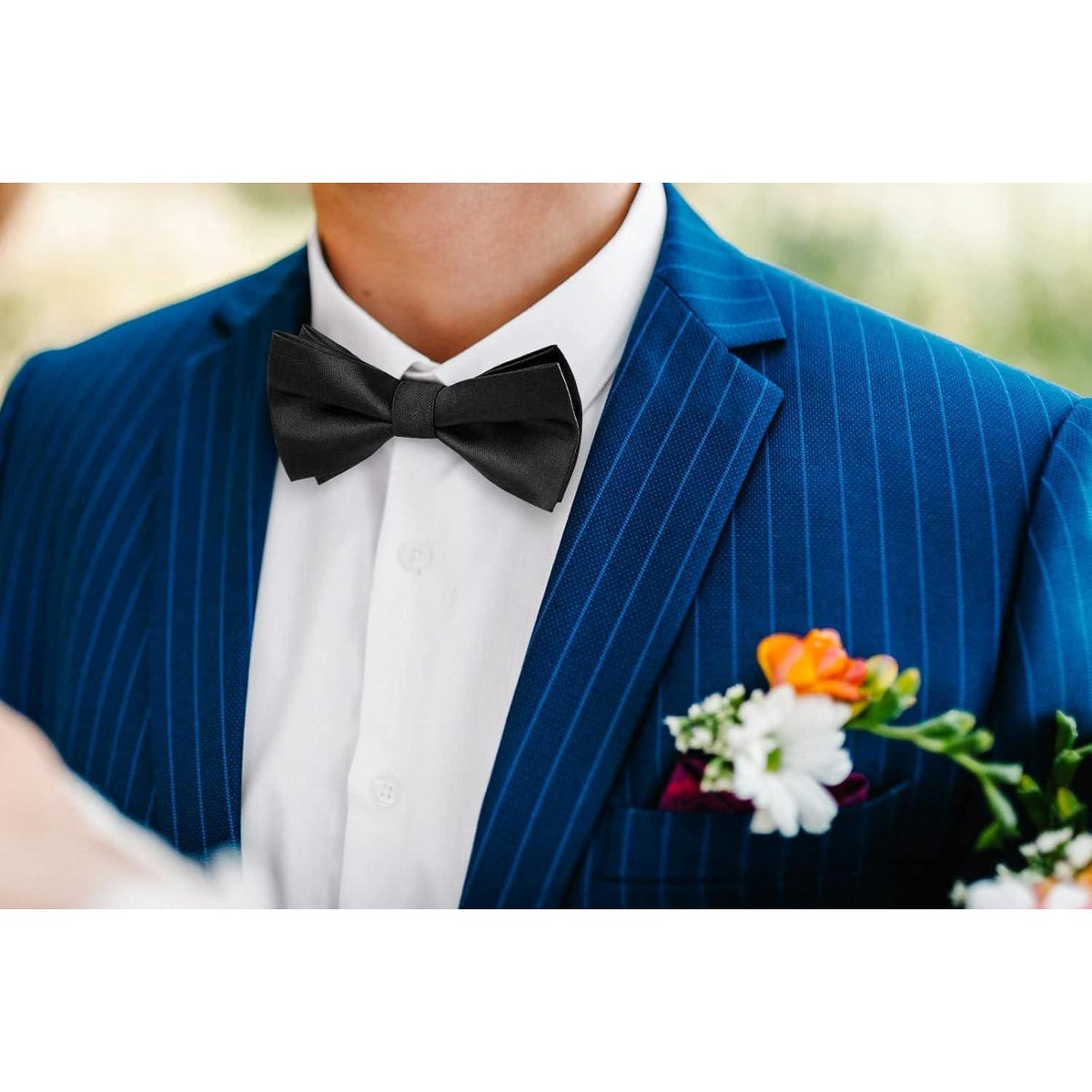 Fliegen Set Herren mit Einstecktuch, vorgebunden, verstellbar, schwarz