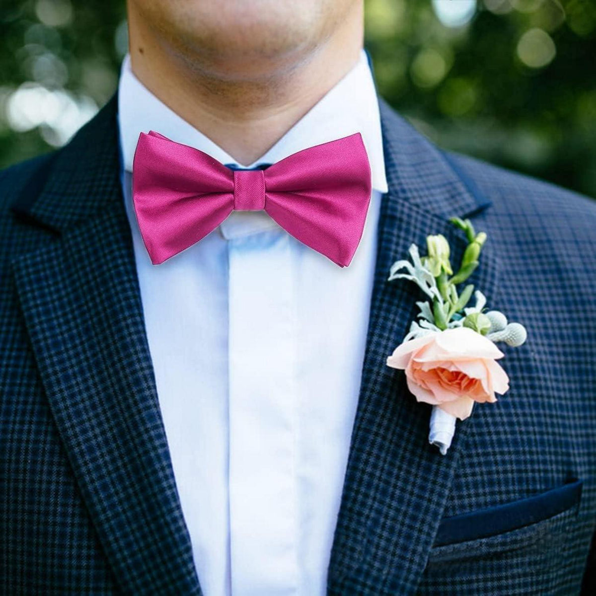 Fliegen-Set mit Einstecktuch für Herren, vorgebunden, fuchsia