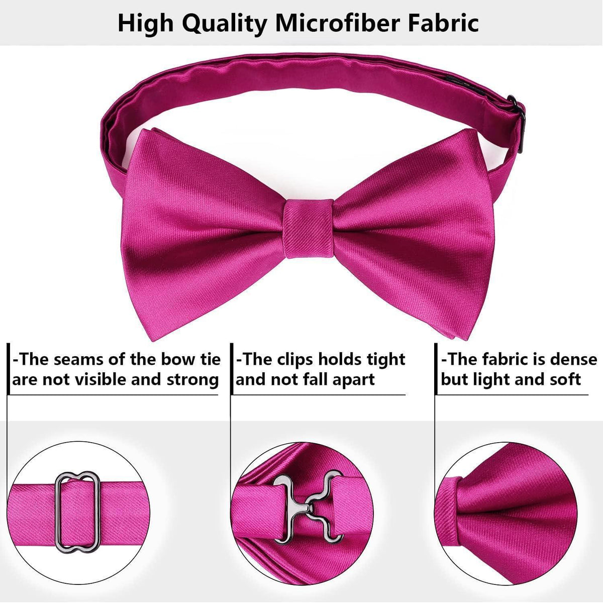 Fliegen-Set mit Einstecktuch für Herren, vorgebunden, fuchsia