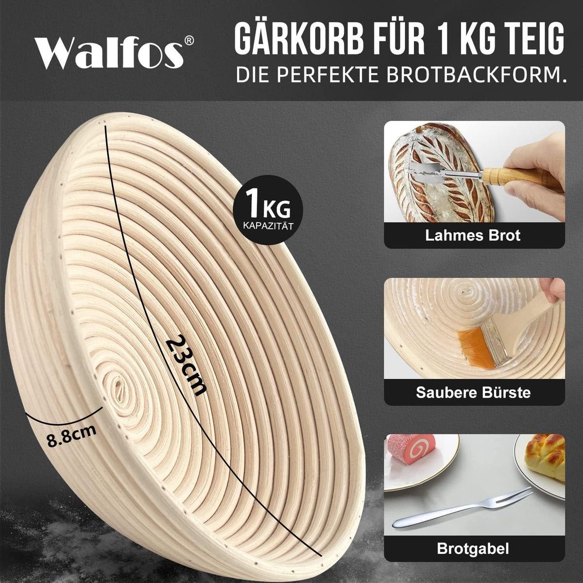 Gärkörbchen Set 100% natürlichem Rattan inkl. Zubehör - 23cm