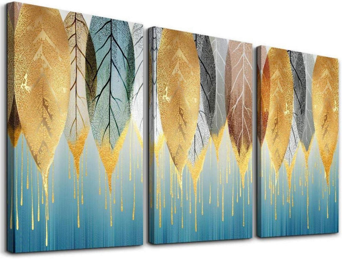 Leinwandbild Blätter Natur Gold Blau modern vintage 40x30 cm