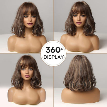 Braune Bob Perücke mit Pony – Synthetisch & Hitzebeständig