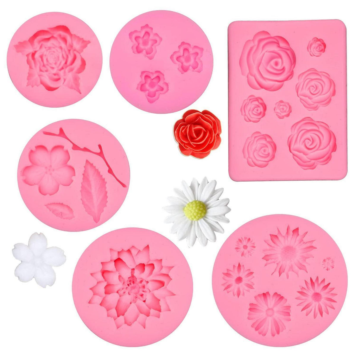 6x 3D Silikon Fondant Formen Blumen für Kuchen & Dekoration