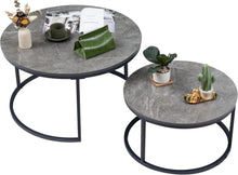 Runder Couchtisch 2er Set Marmoroptik Grau & Metallgestell
