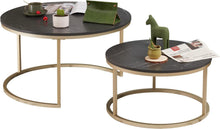 Soayone Couchtisch Set Schwarz Marmor Goldgestell Rund Modern