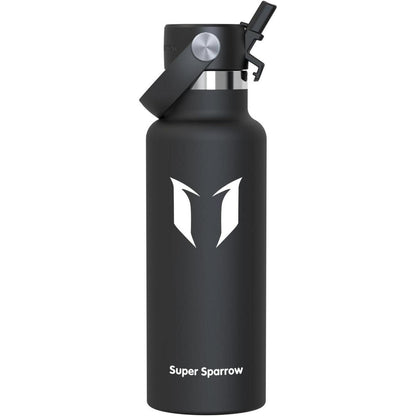 Edelstahl Thermosflasche mit Strohhalm 500ml Schwarz