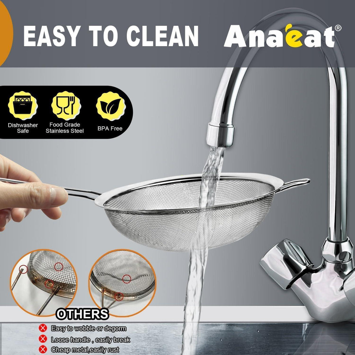 Edelstahl Sieb Set – Feinmaschig zum Backen & Kochen (3 Größen)