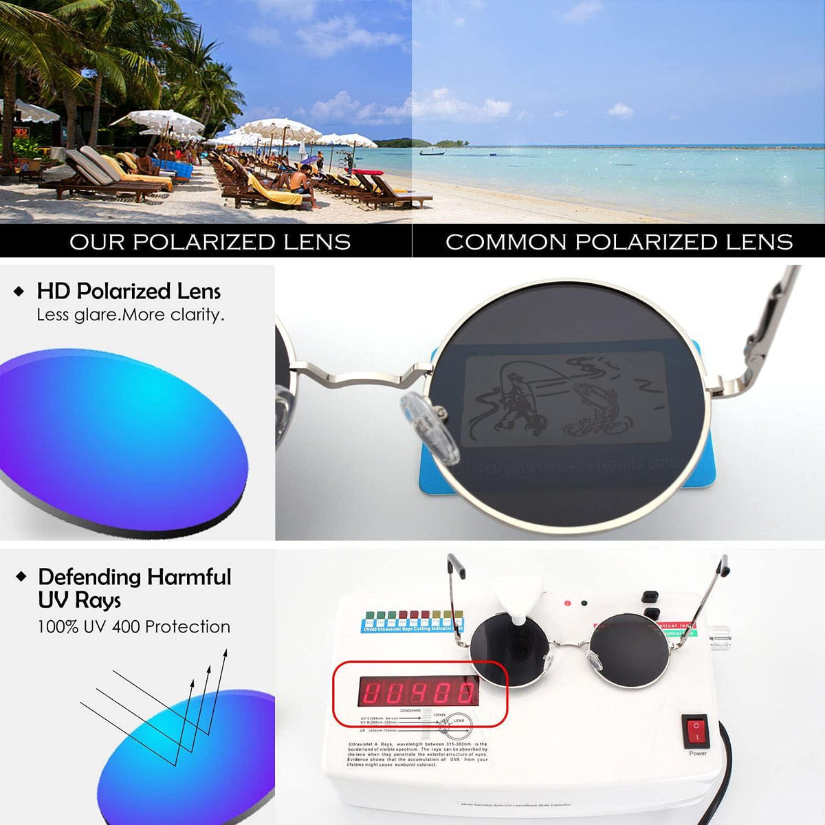 Polarisierte Retro Runde Sonnenbrille UV400 Herren Damen Schutz