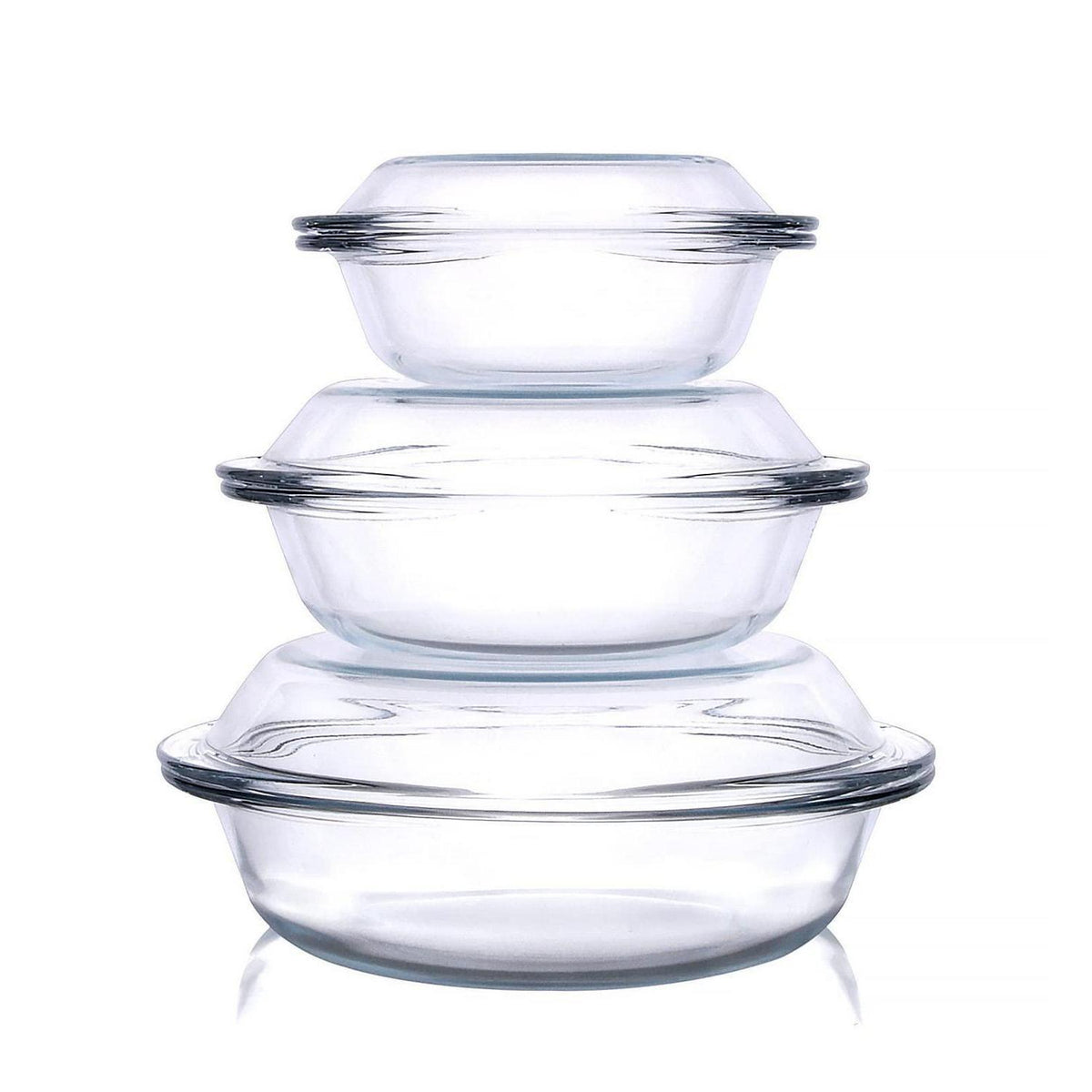 6tlg. Glas Auflaufform Set mit Deckel - 0,5L, 1L, 1,8L