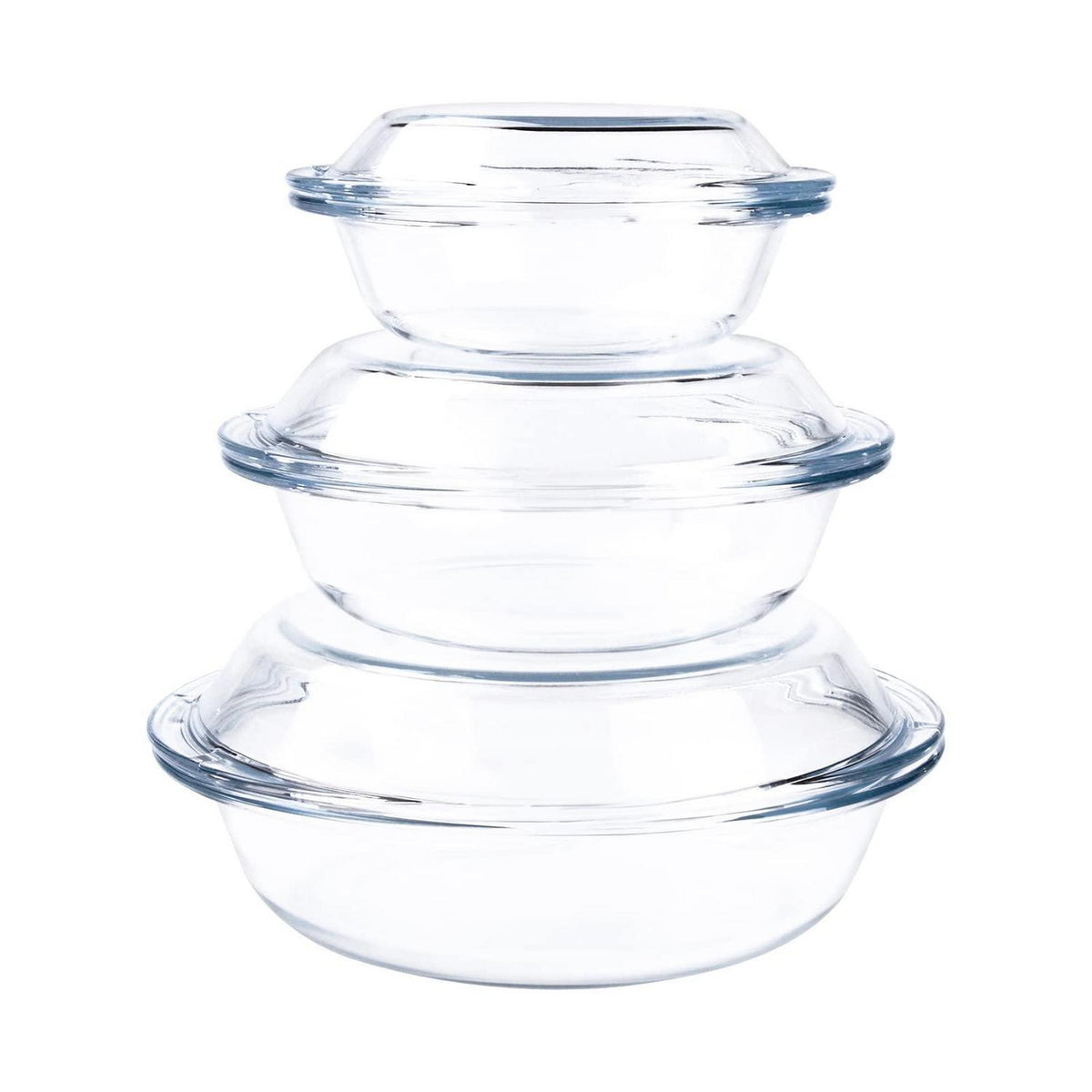 6tlg. Glas Auflaufform Set mit Deckel - 0,5L, 1L, 1,8L