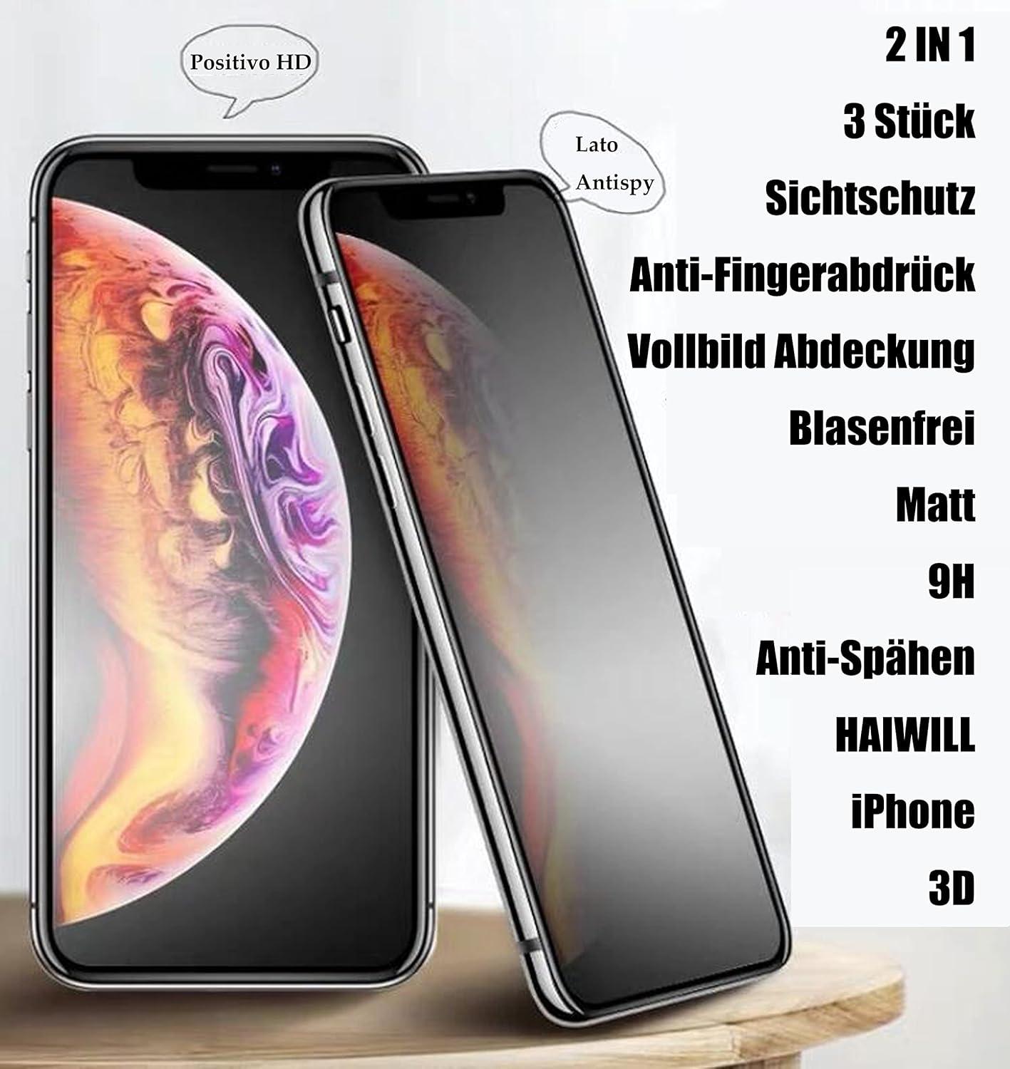 iPhone 11 XR Blickschutzfolie Anti-Fingerabdruck 9H gehärtetes Glas 3 Stück Schutzfolie