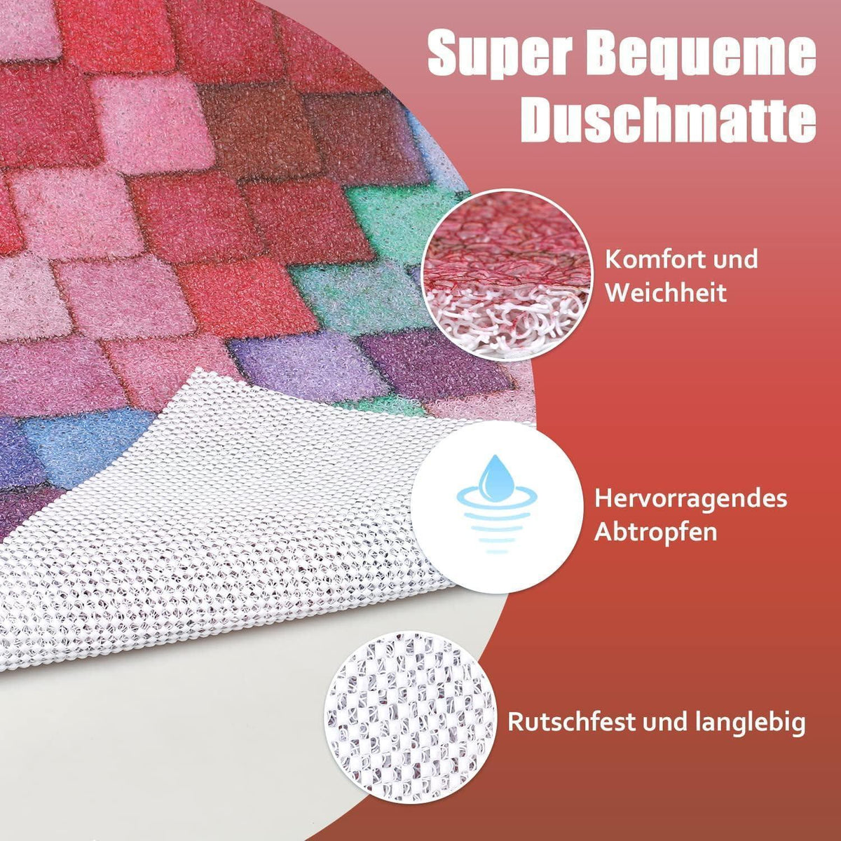 Rutschfeste Duschmatte 60x60cm – Schnelltrocknend & Hygienisch