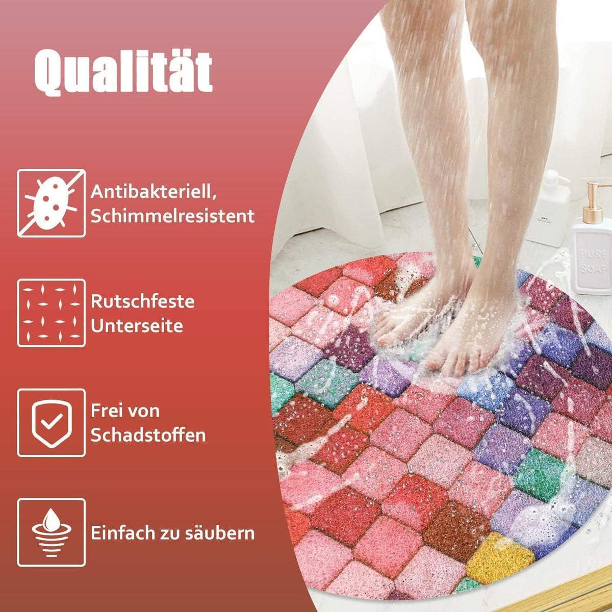 Rutschfeste Duschmatte 60x60cm – Schnelltrocknend & Hygienisch