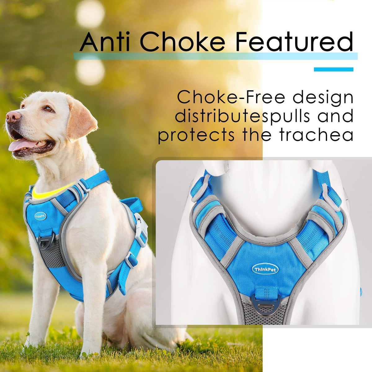 Hundegeschirr mit Griff, atmungsaktiv, reflektierend, Blau XL