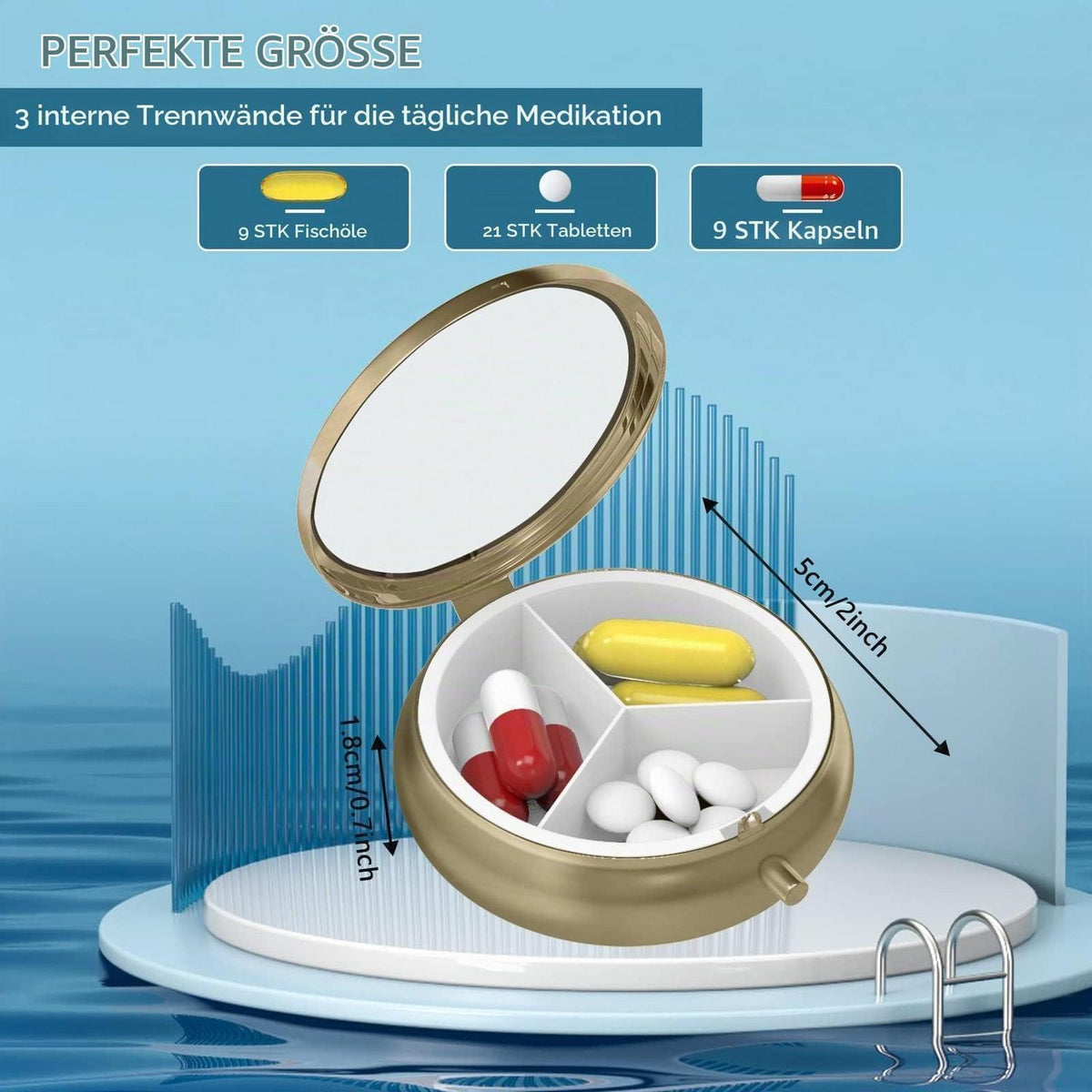 Retro Pillendose Set (2er Pack) mit Spiegel – Bronze