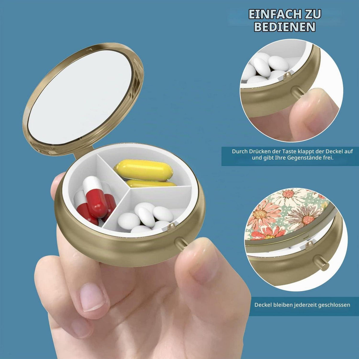 Retro Pillendose Set (2er Pack) mit Spiegel – Bronze