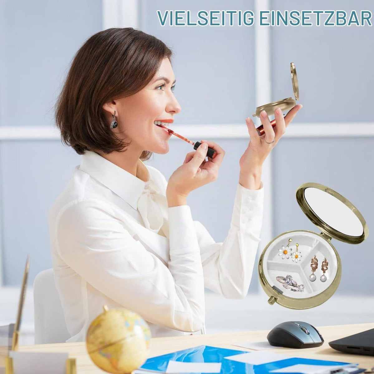 Retro Pillendose Set (2er Pack) mit Spiegel – Bronze
