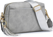 Damen Vegan Leder Umhängetasche Crossbody Schultertasche Hellgrau