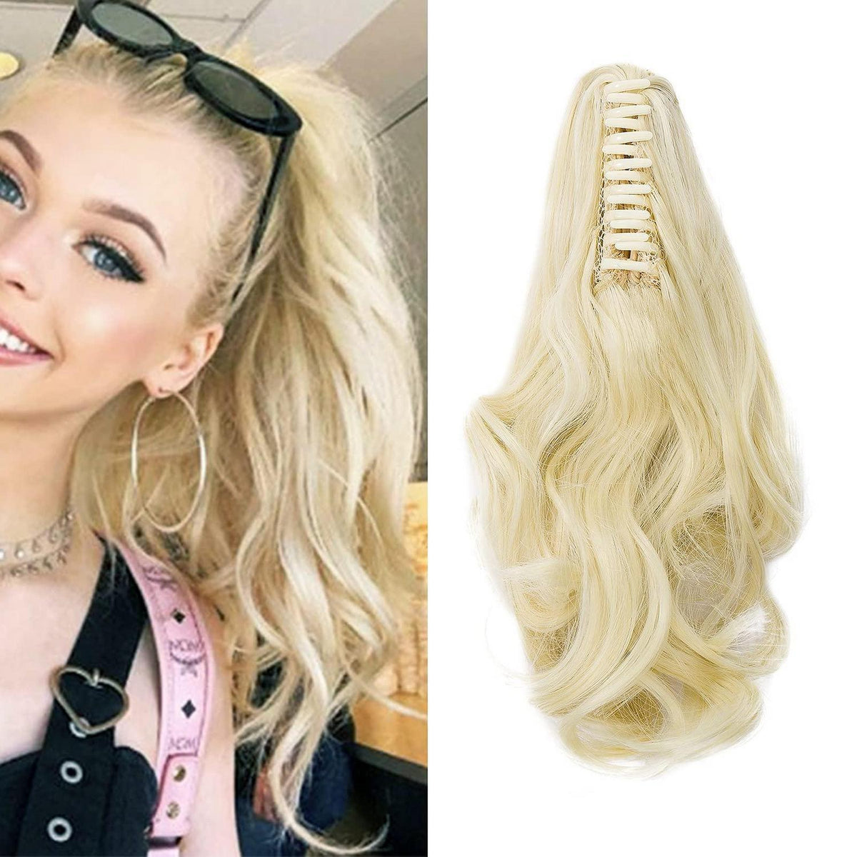 Welliges Clip-in Zopf, Bleichblond, 30cm Haarverlängerung