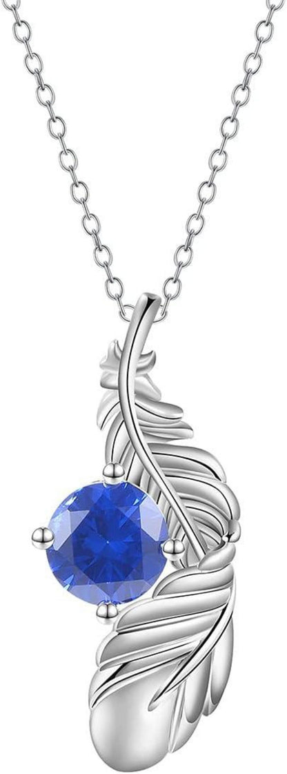 GW Damen Kette Silber Zirkonia Feder Anhänger Blau