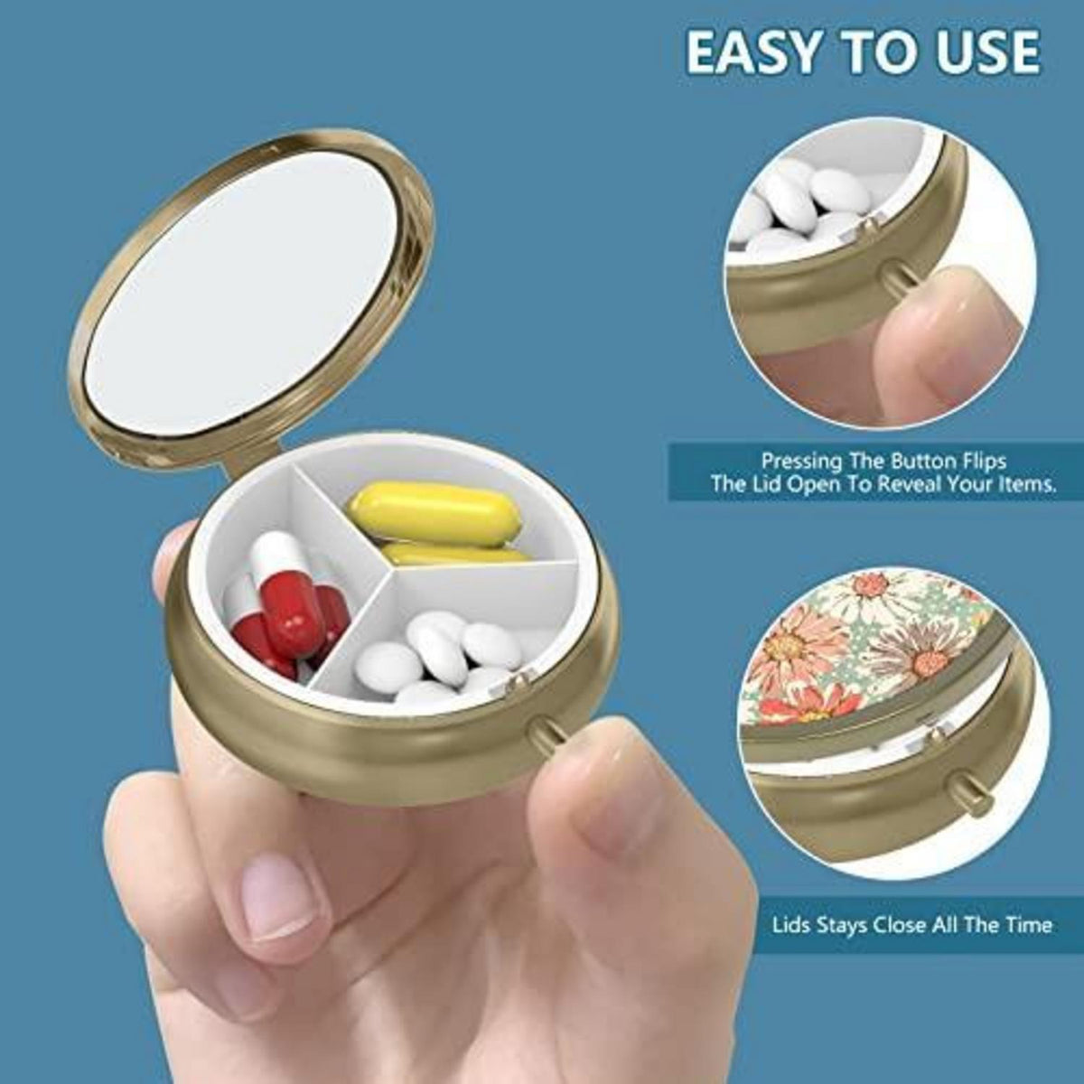 Retro Pillendose mit Spiegel – 2er Set für Vitamine & Reise