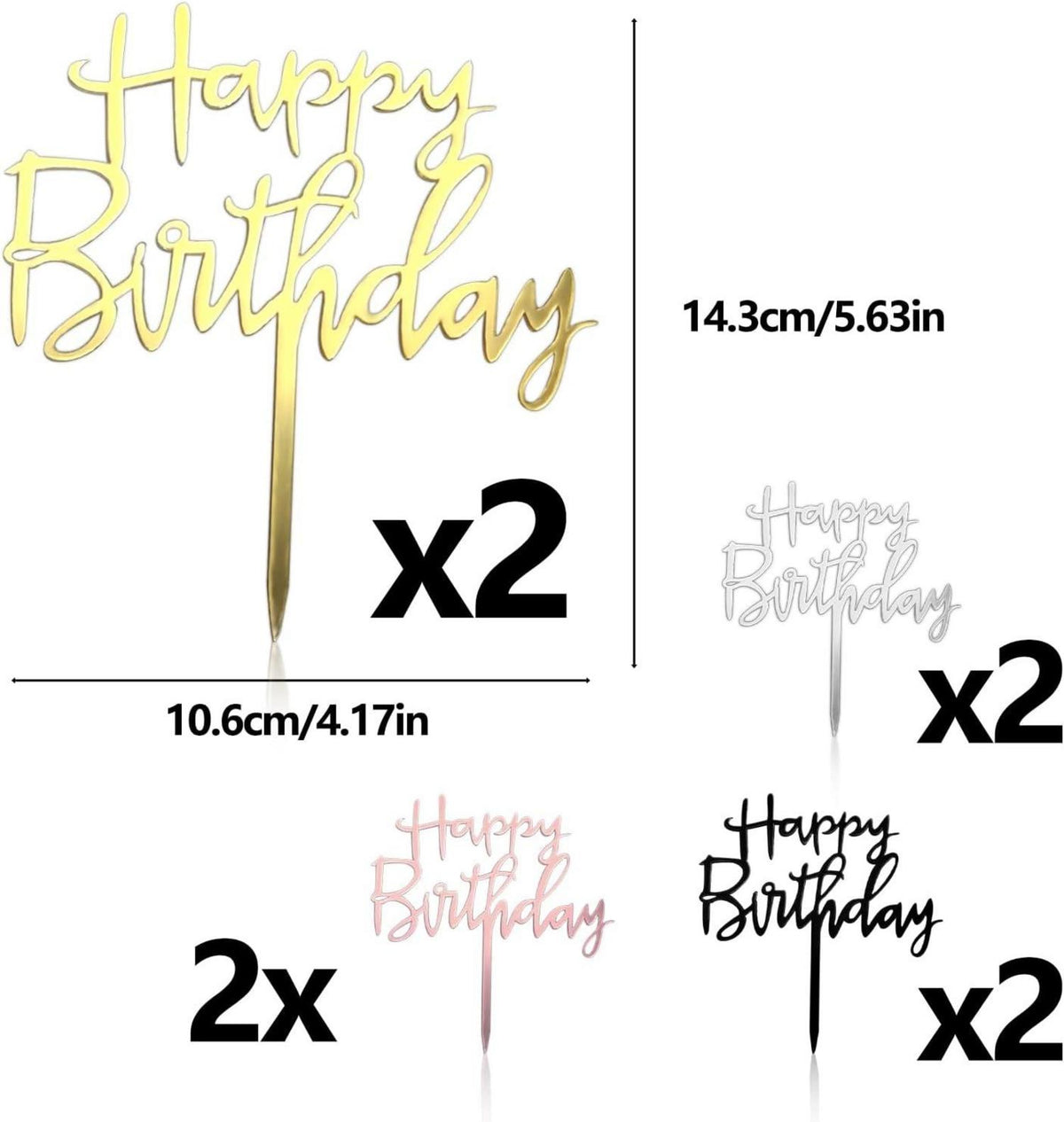 8er Set Happy Birthday Tortendeko Gold Roségold Silber