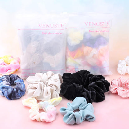 12er Set Samt-Haargummis für Damen, Premium Qualität, Einfarbige Scrunchies